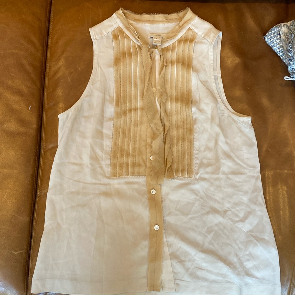 JCrew 100% silk pleated tux silk sleeveless blouse